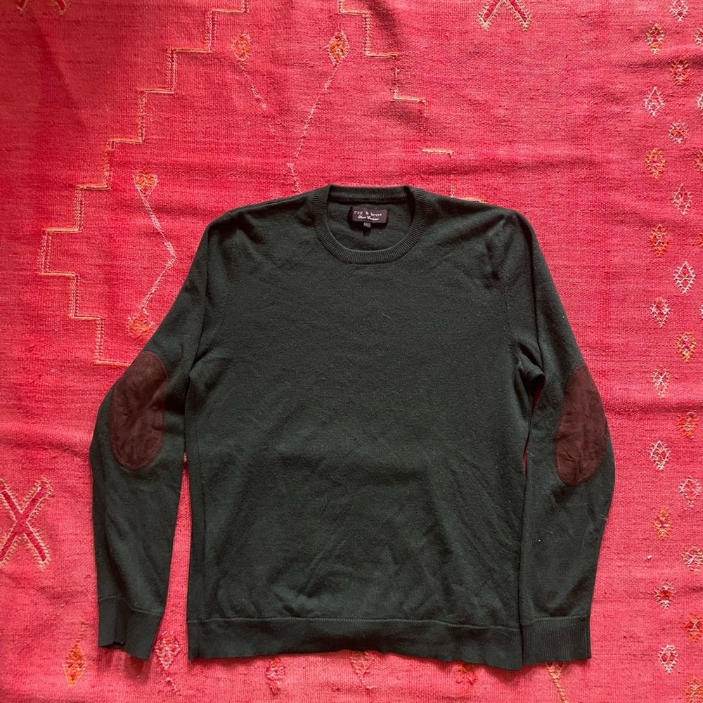 Rage and Bone green wool sweater with elbow patches - size Large
